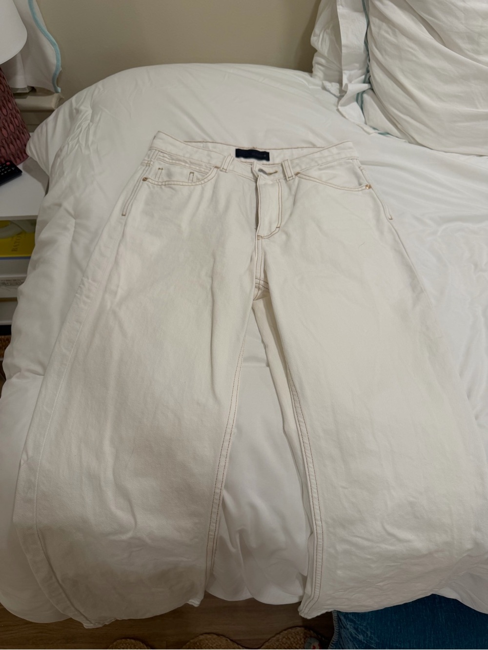 Zara Cream Wide-Leg Flare Jeans